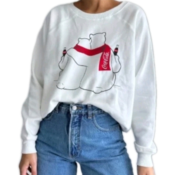 WILDFOX White Coca-Cola Polar Bear Oversized Sweatshirt In Small - Picture 1 of 12
